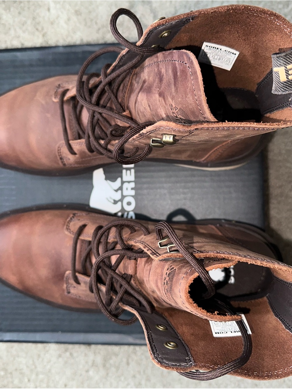Sorel Men's Brown Leather Lace-Up Ankle Boots Waterproof